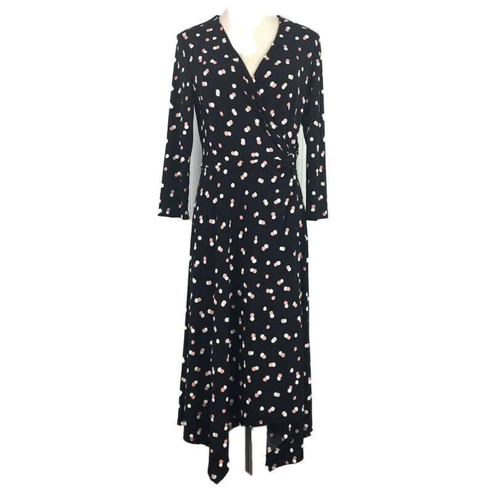 Ronni Nicole Polka Dot Fit & Flare Faux Wrap Dress 8 Stretchy Knee Length